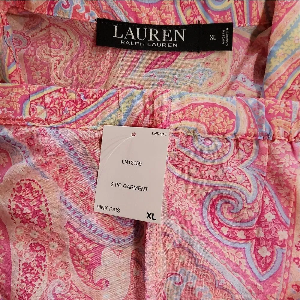 Lauren Ralph Lauren Paisley Two Piece Shorts Pajama Size XL